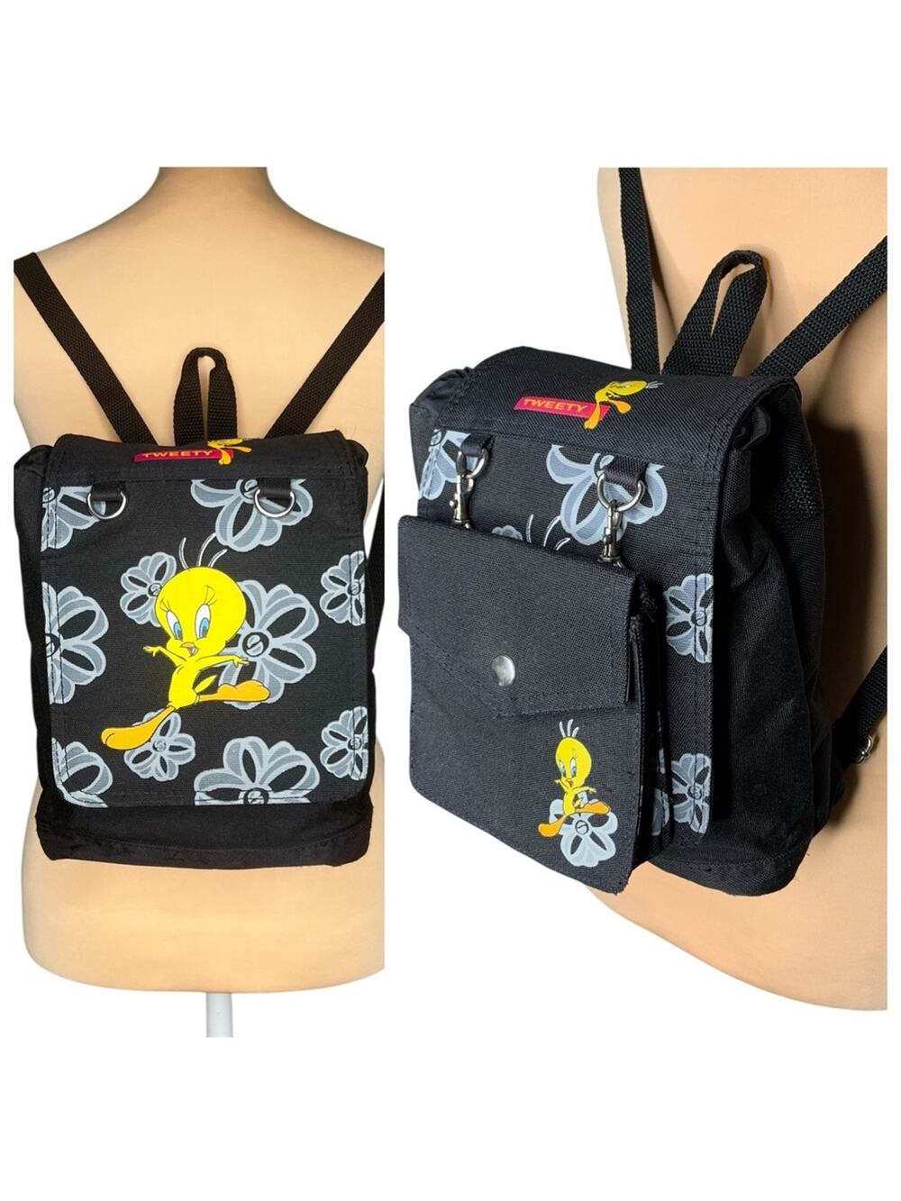 Looney Tunes WB Tweety Bird Canvas Backpack Bag Retro Grunge VTG 90s Cartoons